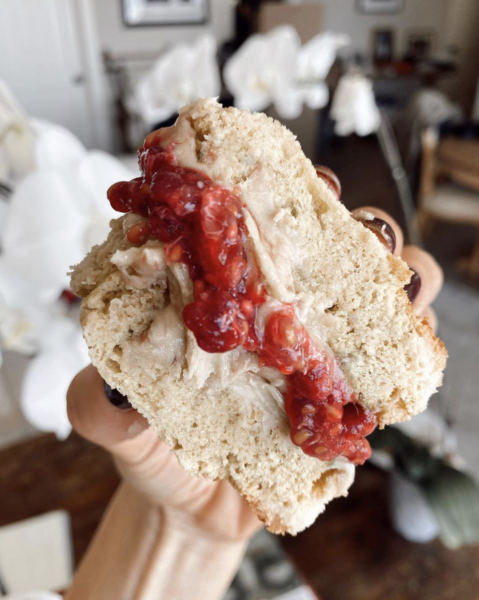 2-Minute English Muffins with Cashew Butter & Homemade Raspberry Jam